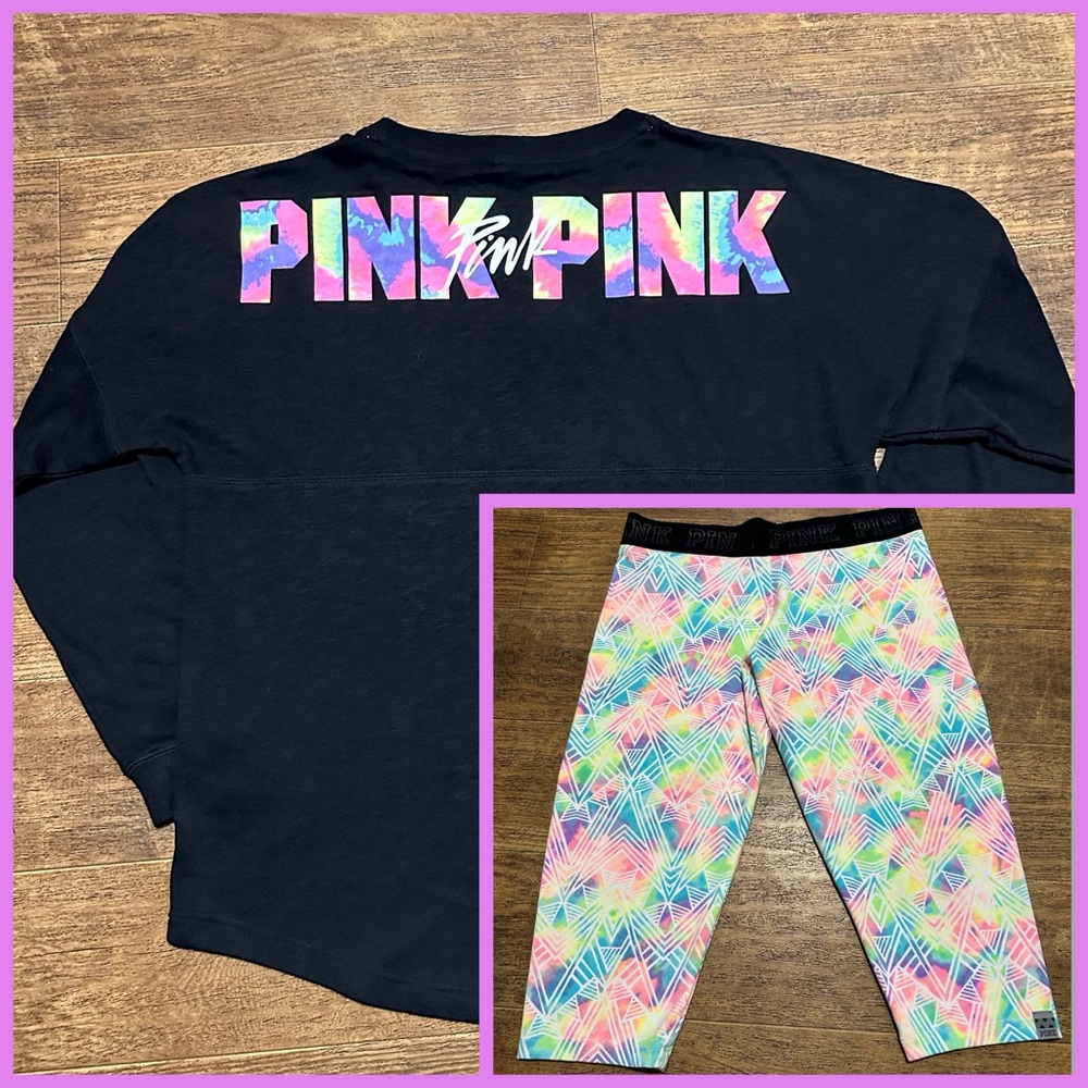 VS PINK LARGE VARSITY CREW & ULTIMATE CROP LEGGING